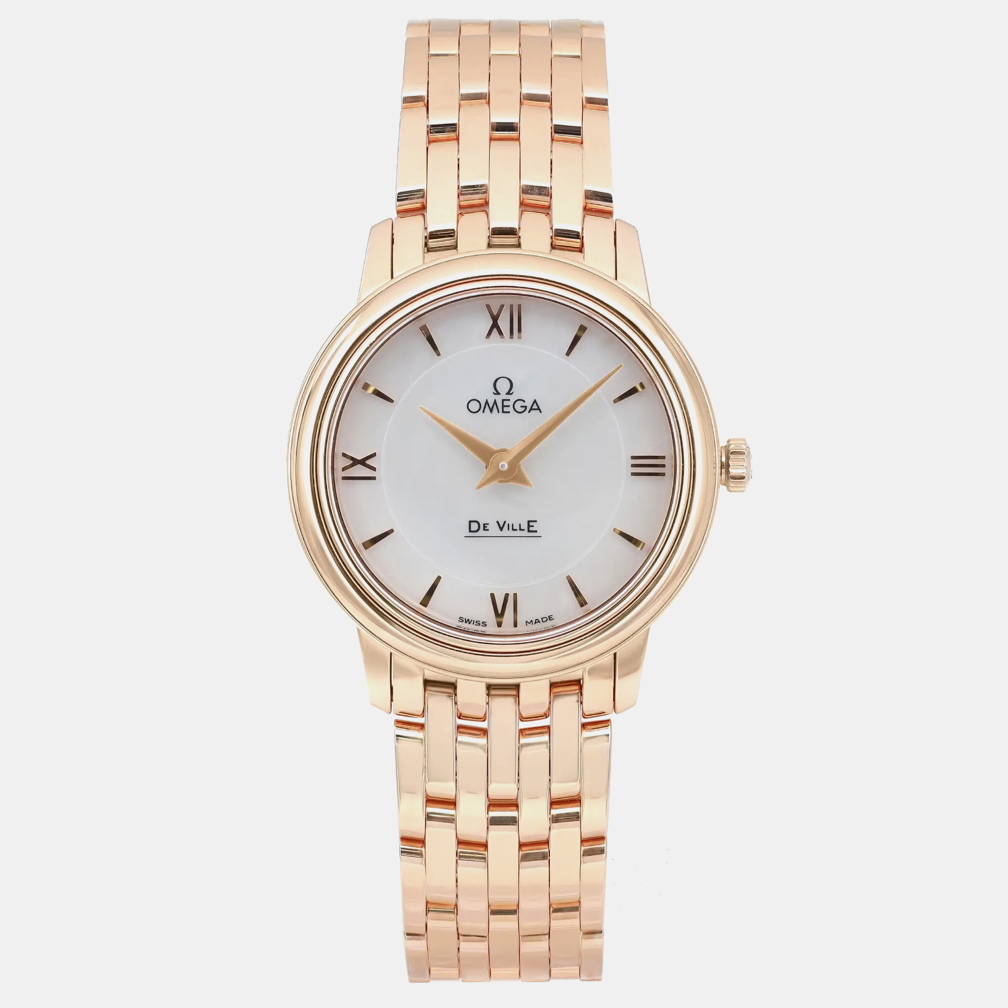 

Omega White 18K Rose Gold De Ville Prestige 424.50.27.60.05.002 Quartz Women's Wristwatch 27.4mm