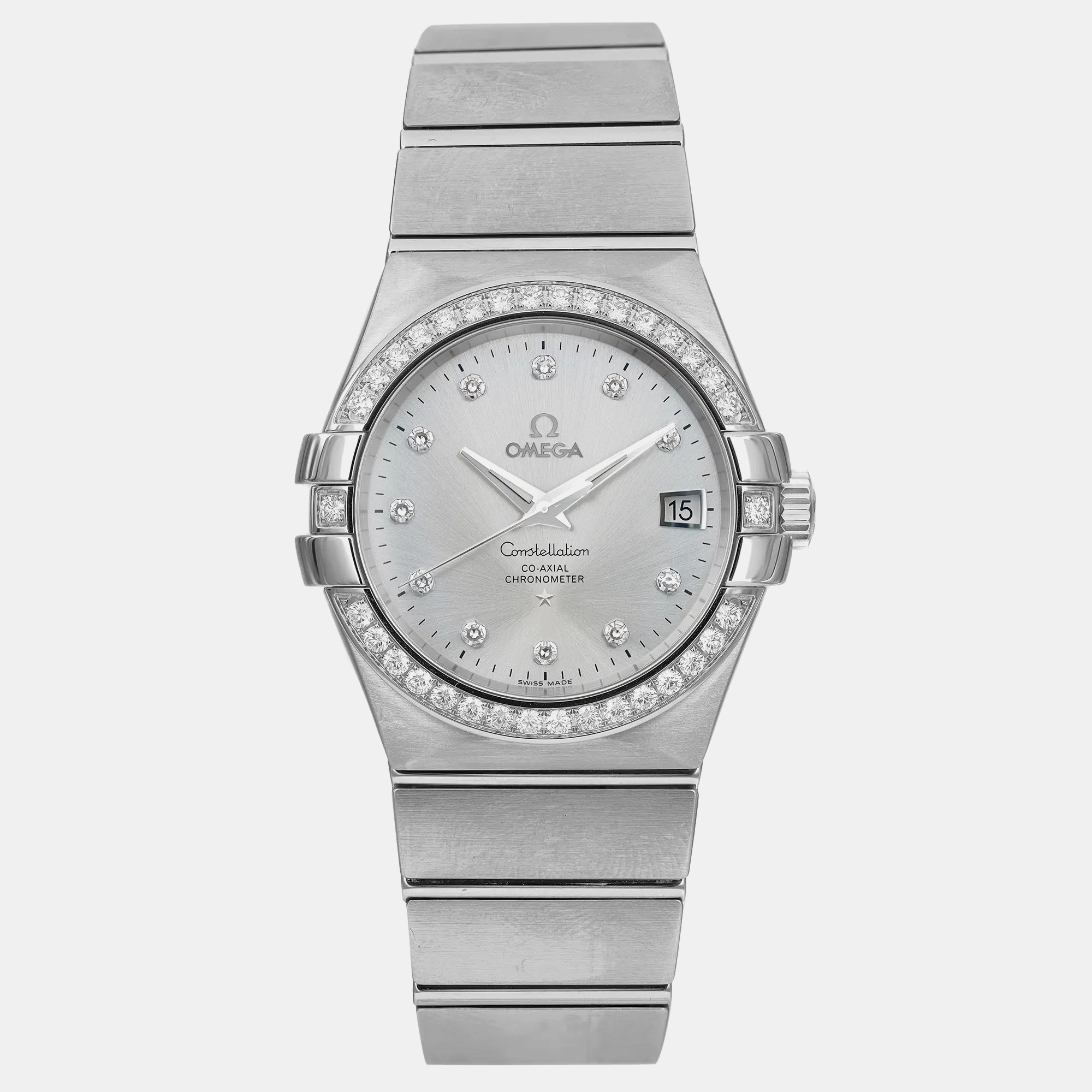 

Omega Silver Stainless Steel Diamond Constellation 123.15.35.20.52.001 Automatic Women's Wristwatch