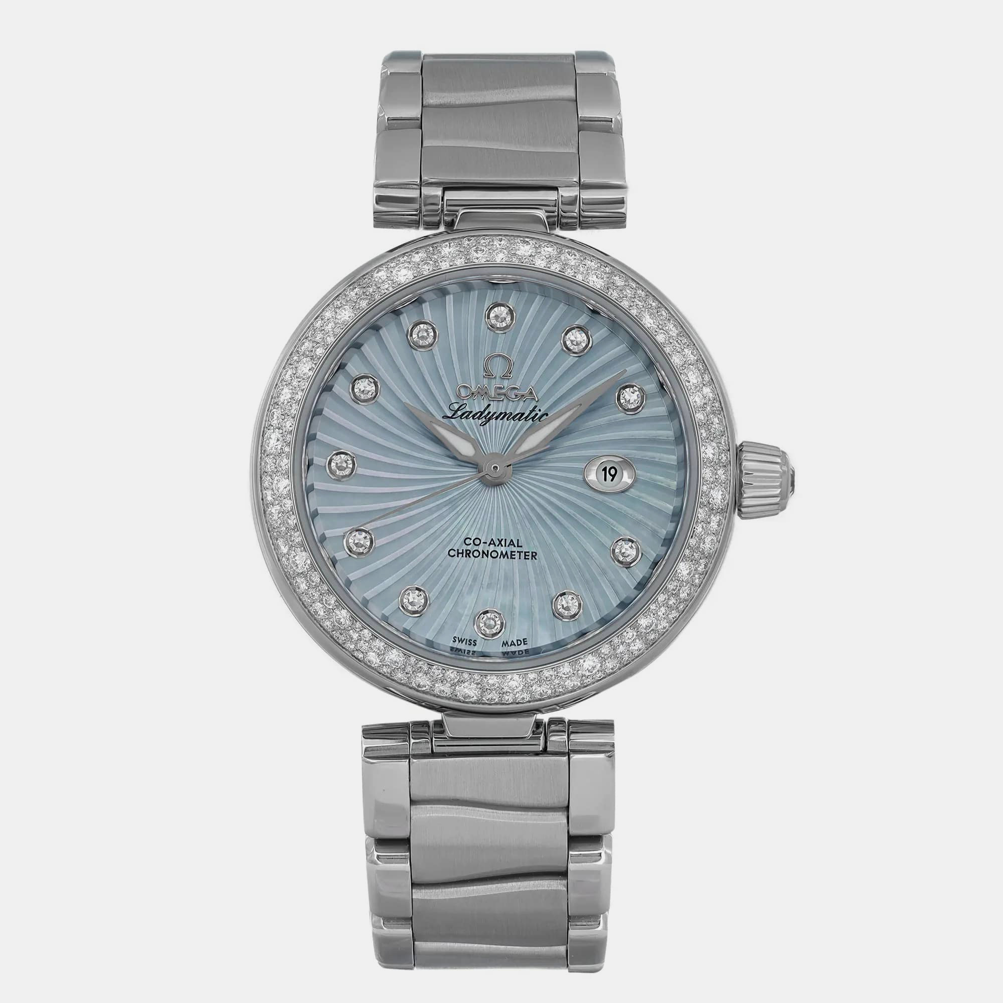 

Omega Blue MOP Diamond Stainless Steel De Ville Ladymatic Automatic Women's Wristwatch 34 mm