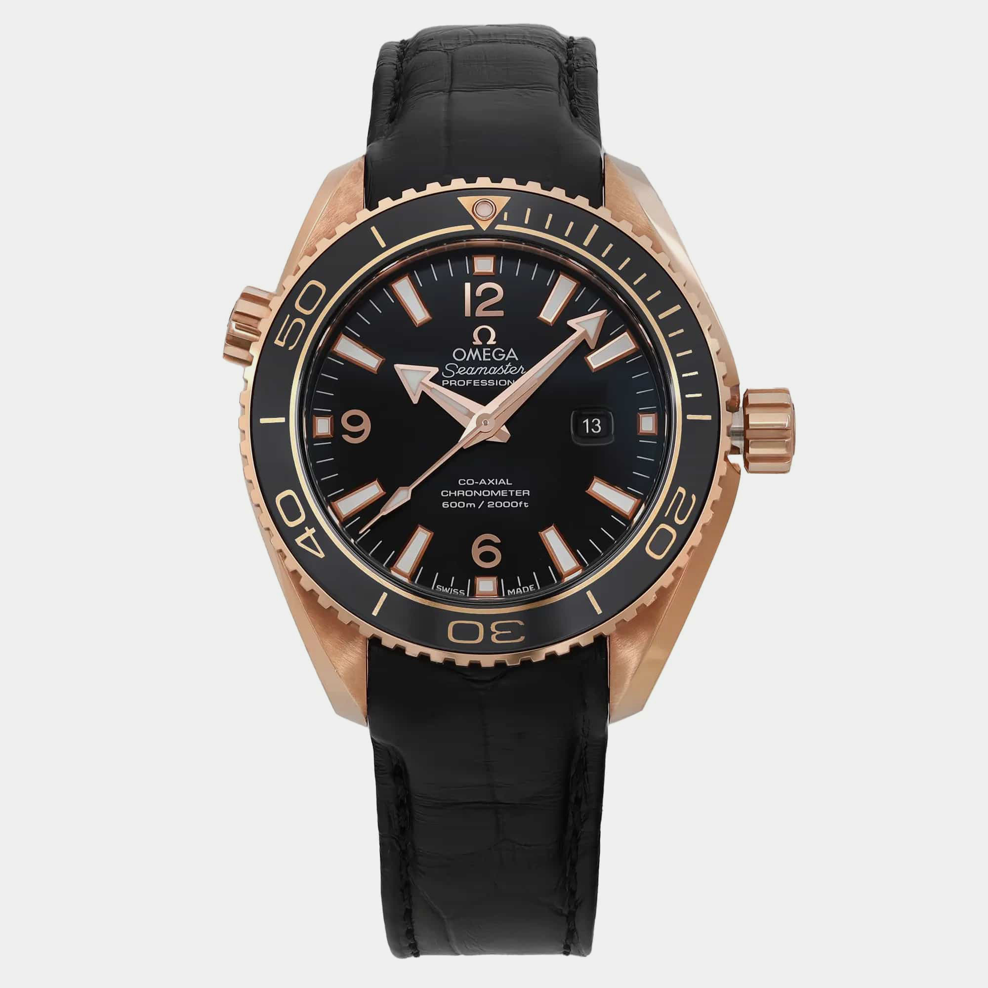 

Omega Black 18k Rose Gold Seamaster Planet Ocean 232.63.38.20.01.001 Automatic Men's Wristwatch 37.5 mm