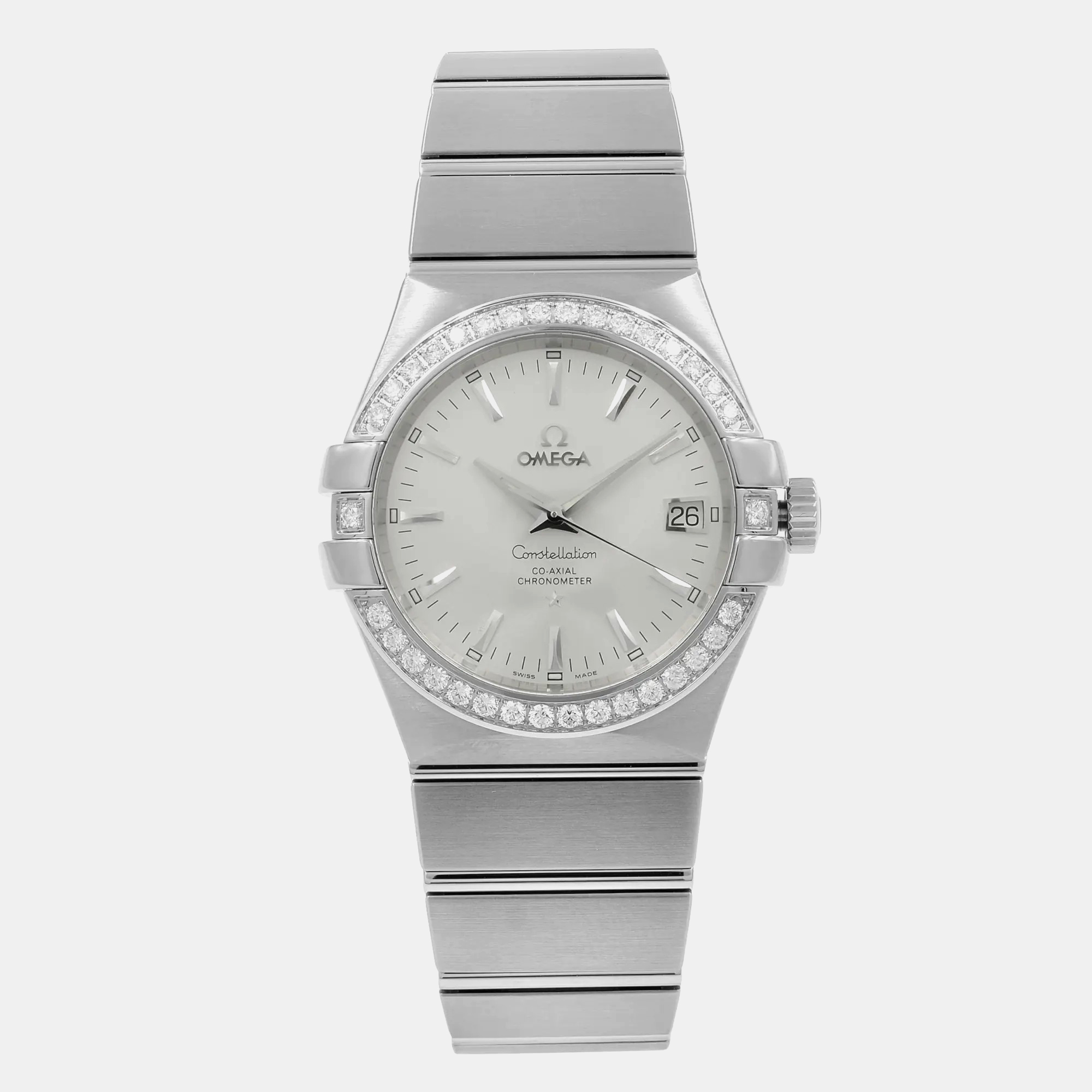 

Omega Silver Diamond Stainless Steel Constellation 123.15.35.20.02.001 Women's Wristwatch 35 mm