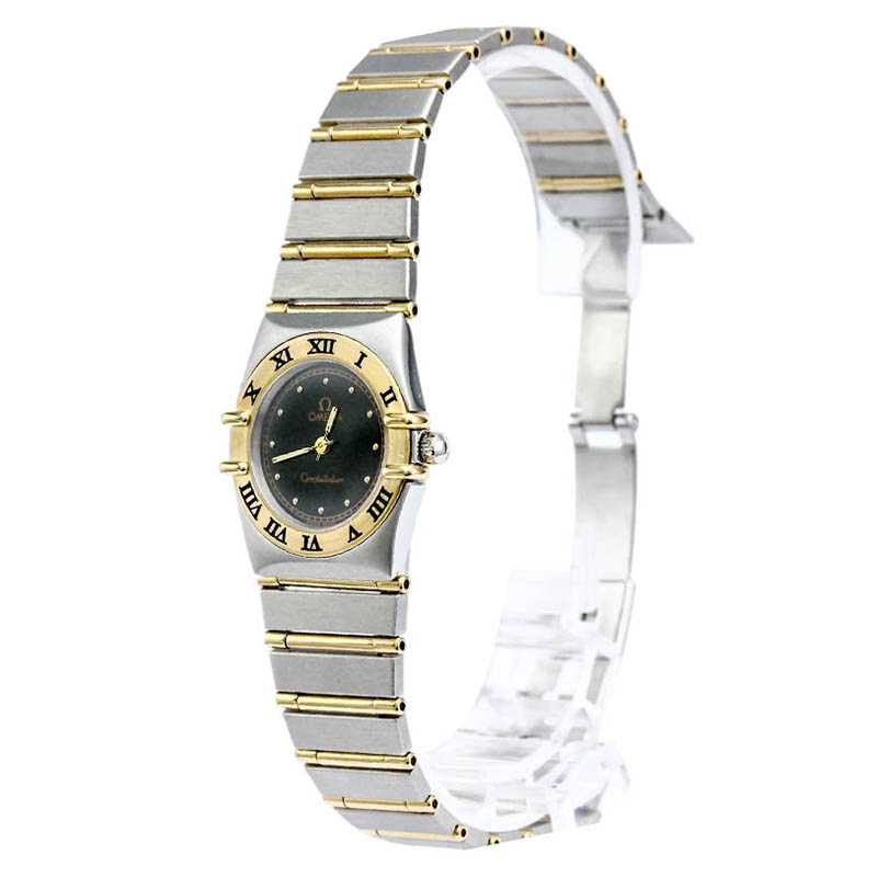 Omega Black 18K Yellow Gold & Stainless Steel Constellation Women's Wristwatch 22MM