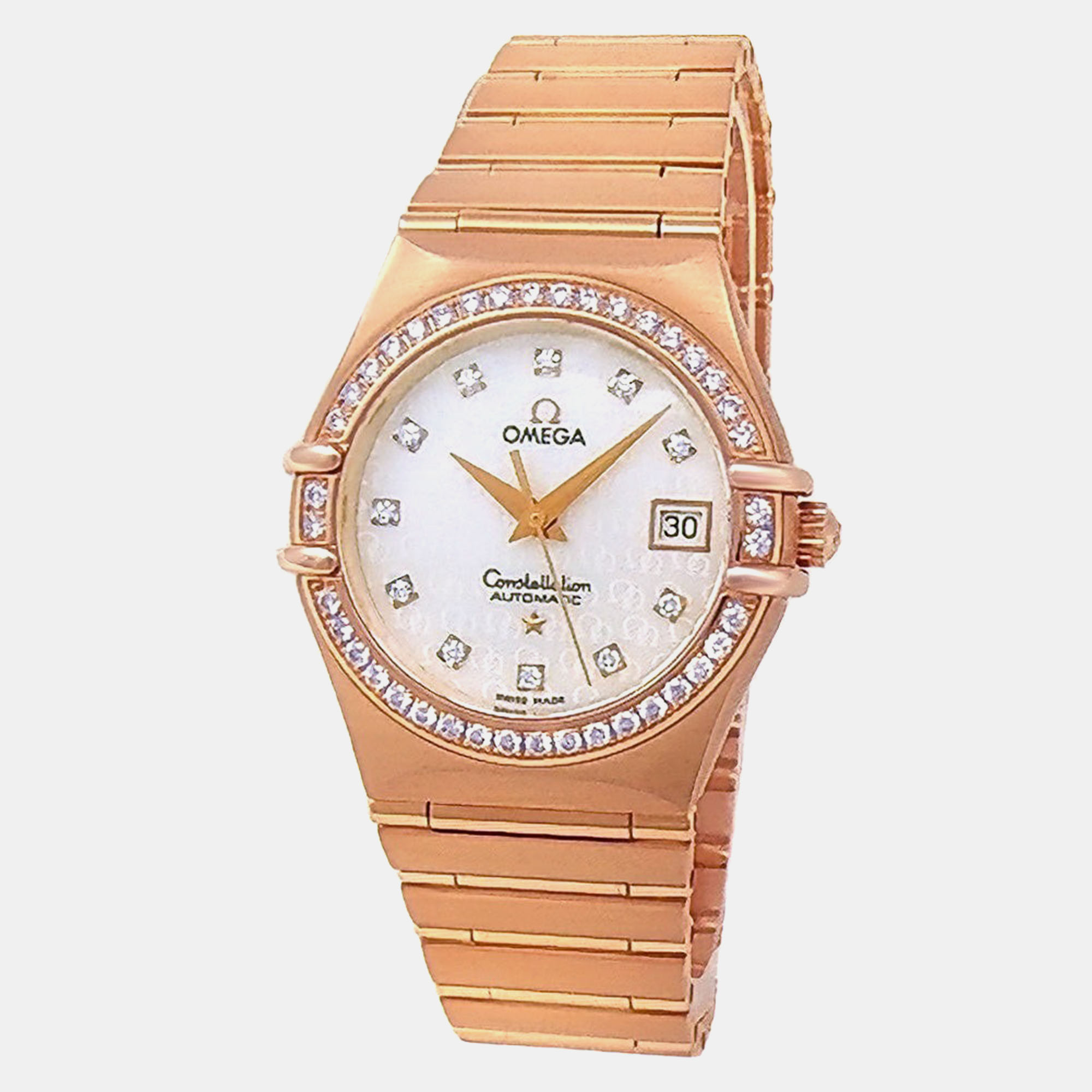 Omega Constellation 131.55.29.20.55.001 Automatic Mother of Pearl Diamonds 18K Rose Gold Women’s Wristwatch 29 mm