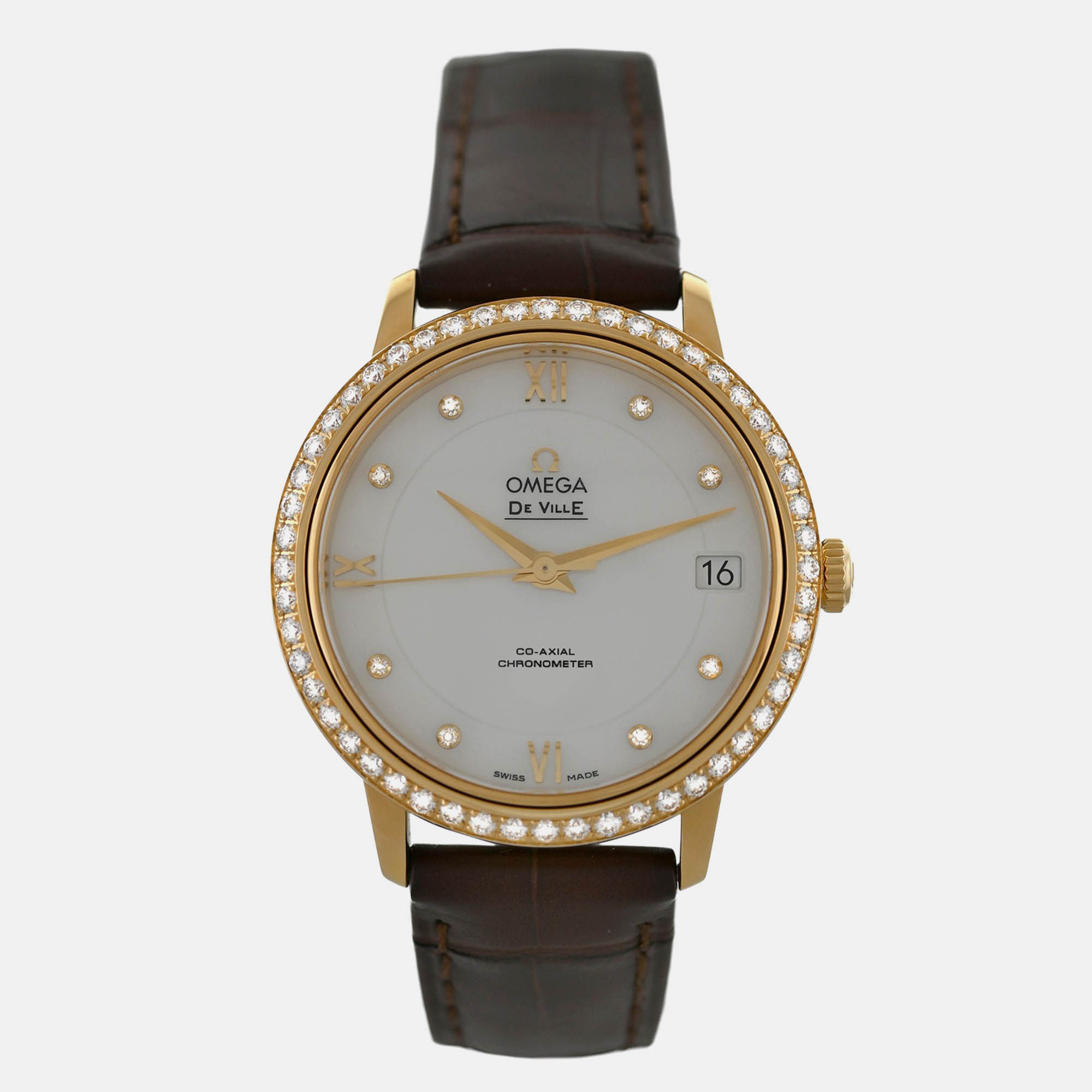 

Omega De Ville Prestige 424.58.33.20.55.002 Quartz White MOP 18K Yellow Gold Women’s Wristwatch 33 mm