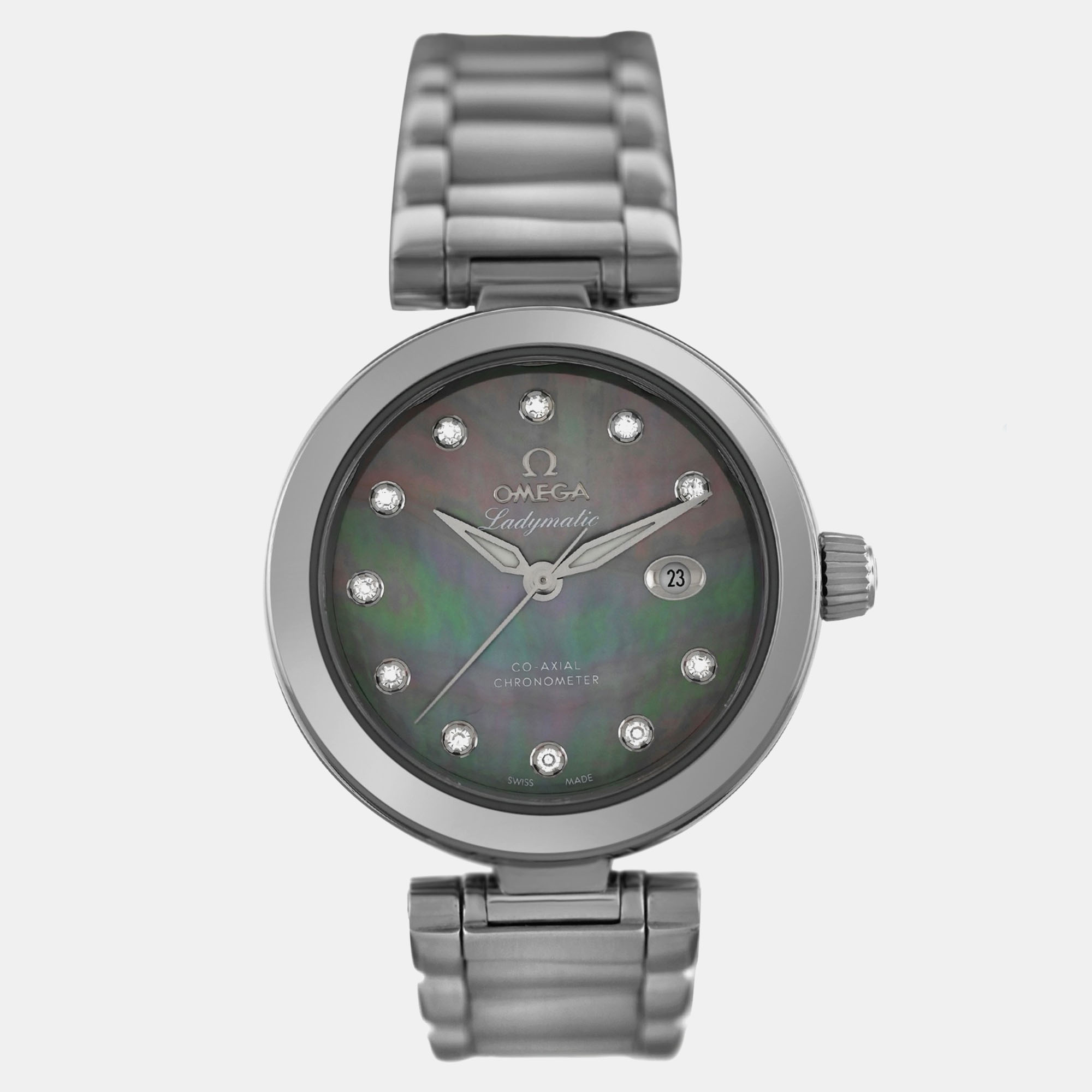 Pre-owned Omega Ladymatic 425.30.34.20.57.004 Automatic Grey Stainless Steel Women's Wristwatch 34mm In Gray