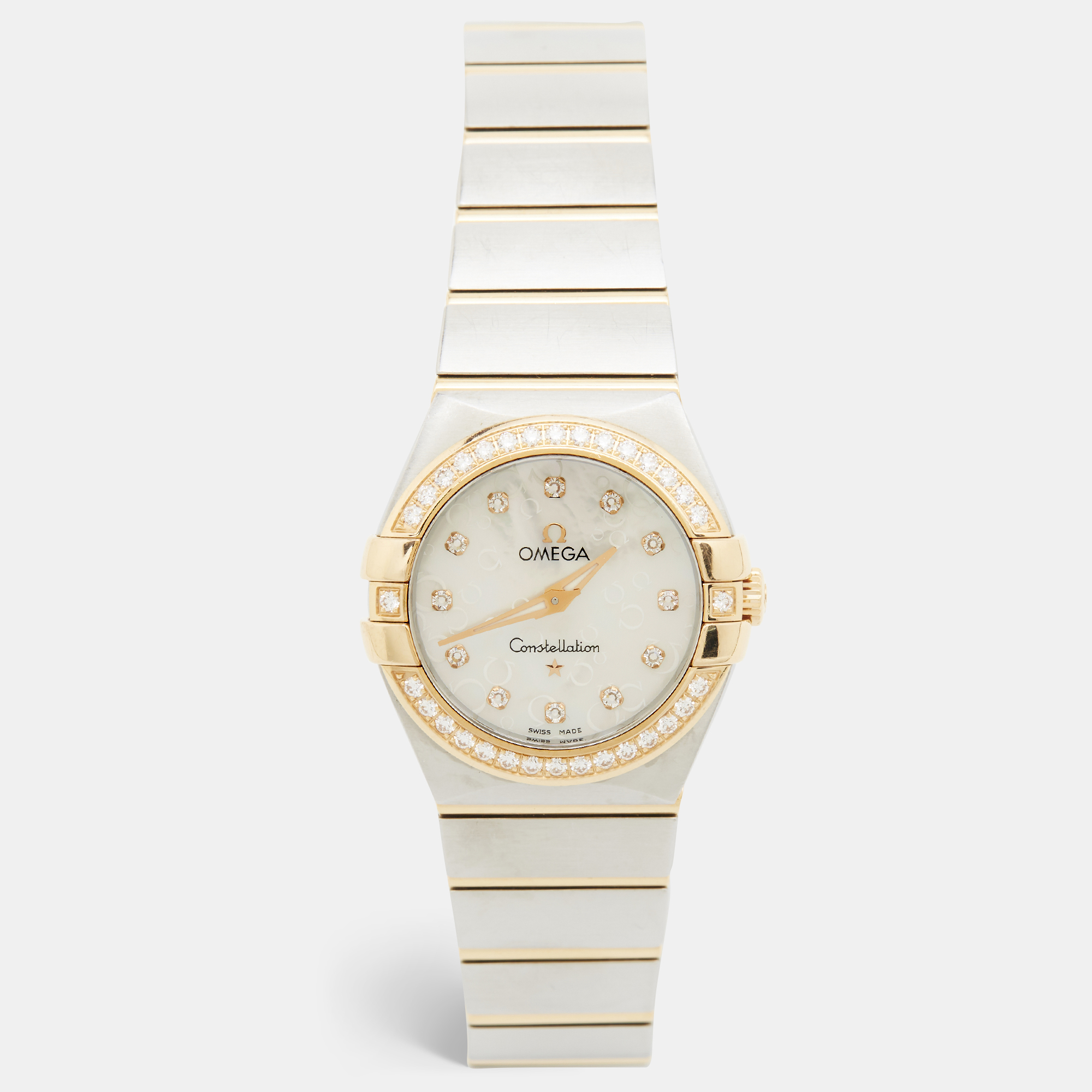 Omega Constellation 123.25.27.60.55.010 Mother Of Pearl Diamond 18K Yellow Gold Stainless Steel Women’s Wristwatch 27 mm