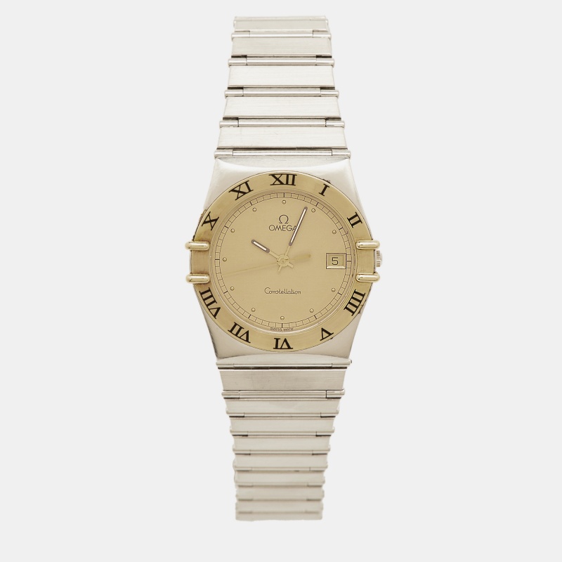 Omega Constellation 396.1070.1/ 396.1080.1 Champagne Dial 18K Yellow Gold Stainless Steel Women Wristwatch 32.50 mm