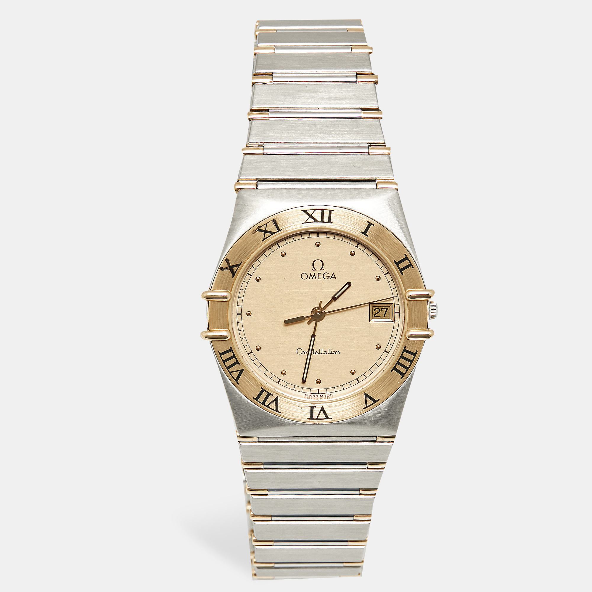 Omega Constellation 396.1070/ 396.1080 Champagne Dial 18k Yellow Gold Stainless Steel Women’s Wristwatch 32.50 mm