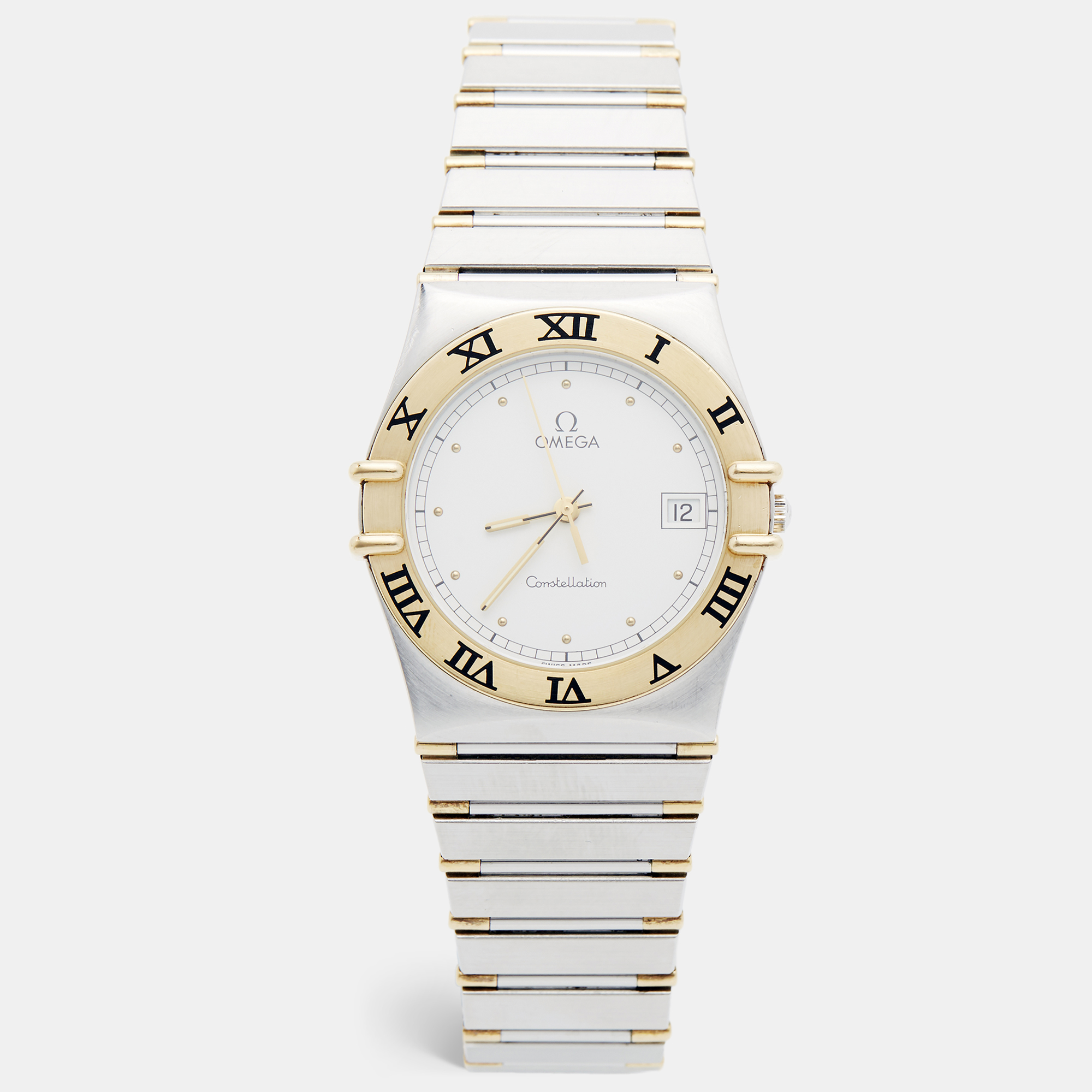 Pre Owned Omega Constellation 396.1070.1/ 396.1080.1 White Dial 18k Yellow Gold Stainless Steel Women's Wristwatch 32.50 mm