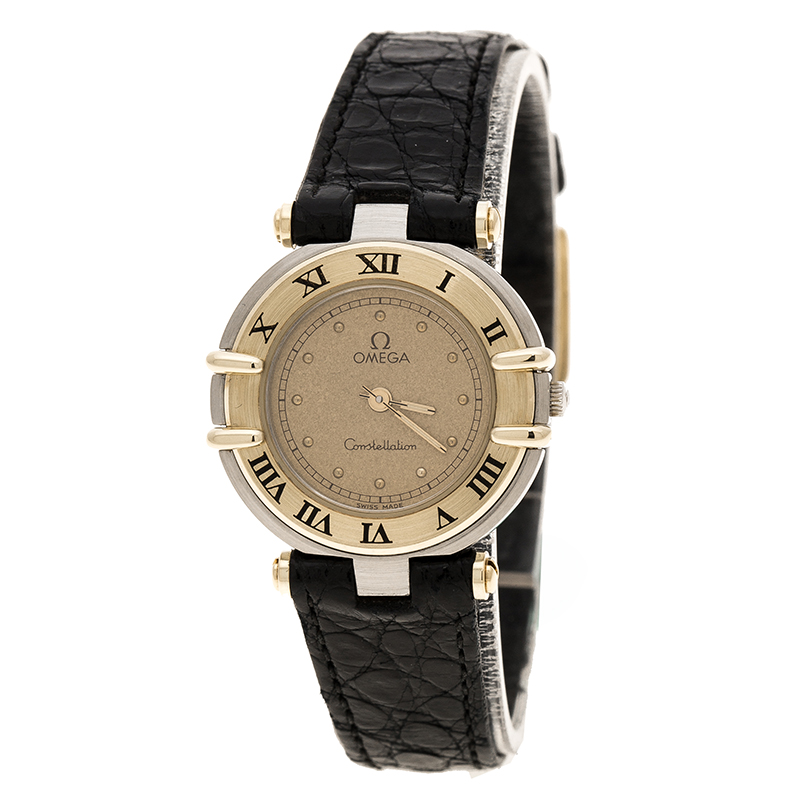 Omega Gold Dial Gold Plated Stainless Steel Constellation Women's Wristwatch 24 mm