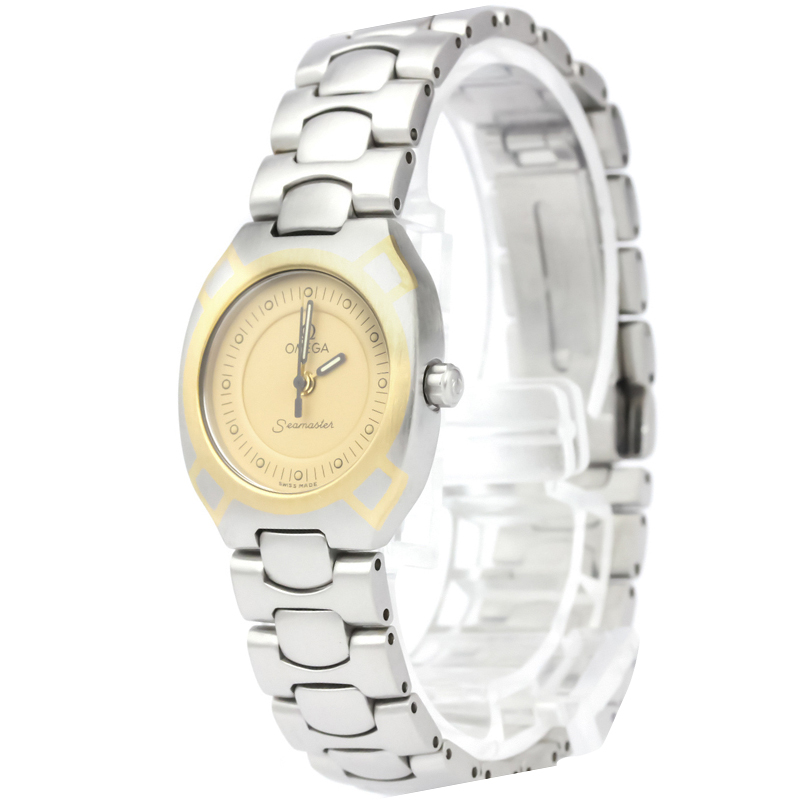 Omega Champagne Stainless Steel Seamaster Polaris Women's Wristwatch 21MM