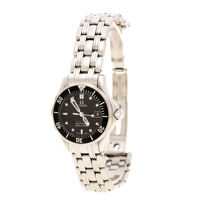 Omega Black Stainless Steel Seamaster Professional 596.1507 Women's Wristwatch 28 mm