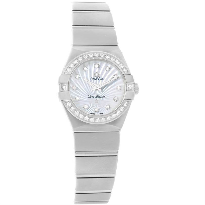 Pre-owned Omega Mop Satinless Steel Diamojnd Constellation 123.15.24.60.55.004 Women's Wristwatch 24mm In Silver