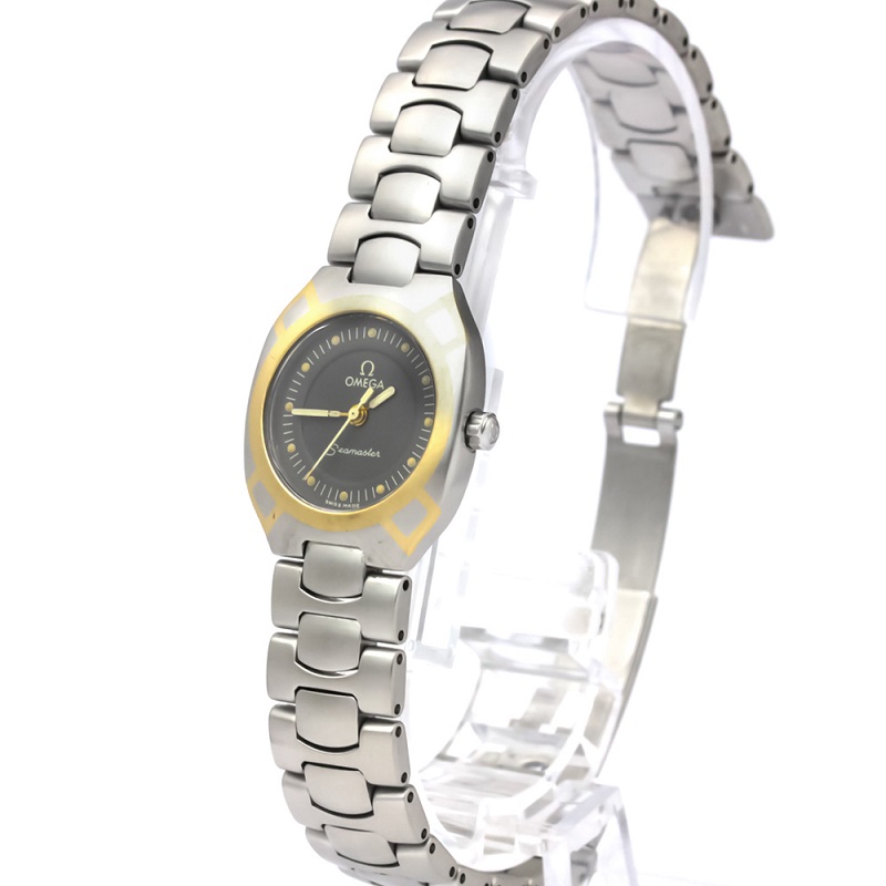 Pre Owned Omega Gray 18K Yellow Gold And Stainless Steel Seamaster Polaris 796.1022 Women's Wristwatch 21 MM