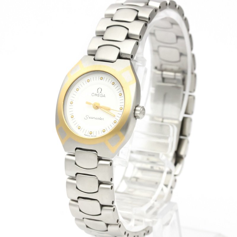 Omega White 18K Yellow Gold And Stainless Steel Seamaster Polaris 796.1022 Women's Wristwatch 21 MM