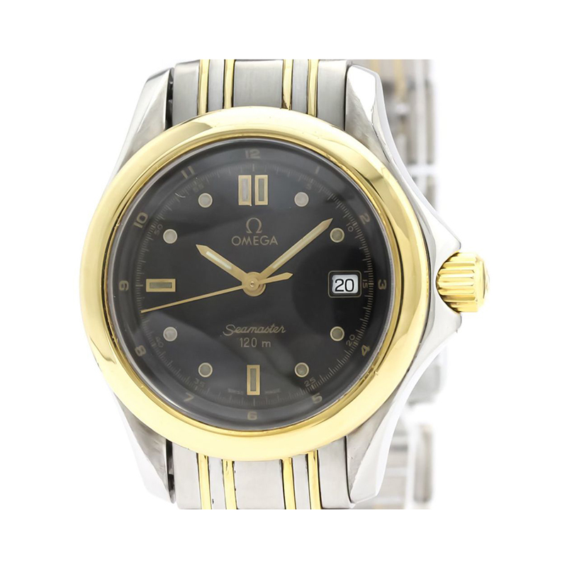 Omega Black 18K Yellow Gold and Stainless Steel Seamaster 120M 2371.50 Women's Wristwatch 29MM