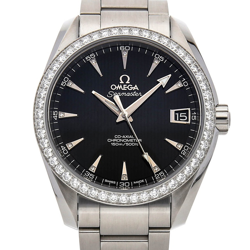

Omega Black Stainless Steel Diamond Bezel Seamaster Aqua Terra