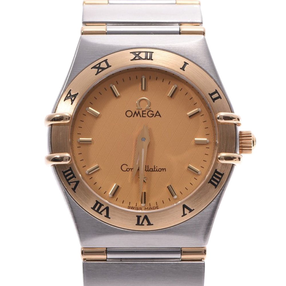 Pre Owned Omega Champagne 18K Yellow Gold And Stainless Steel Constellation 1372.10 Women's Wristwatch 23 MM