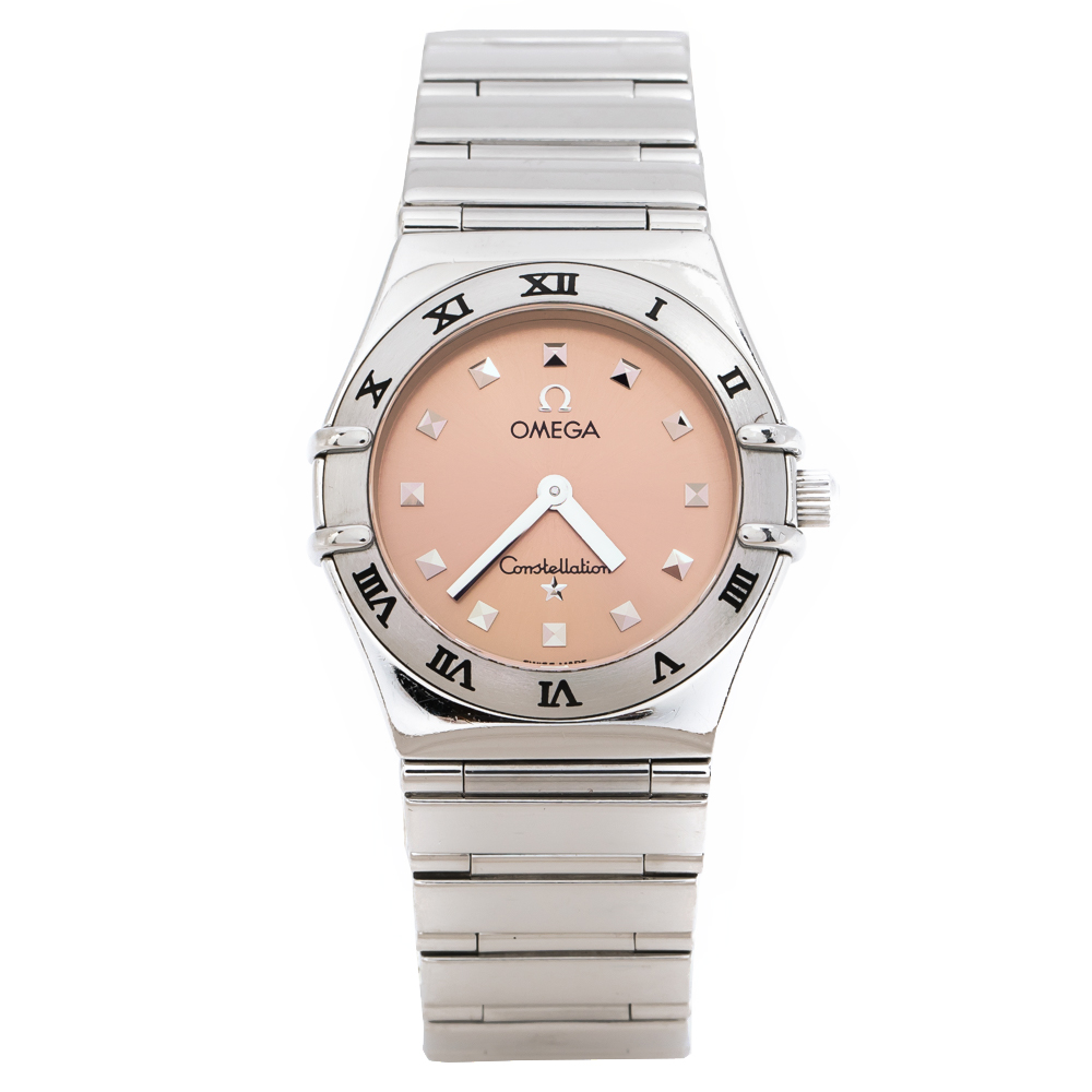 Pre Owned Omega Salmon Stainless Steel My Choice Constellation 795.1241 Women's Wristwatch 24 MM