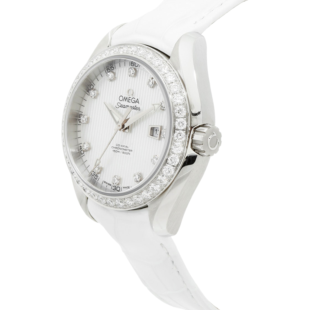 

Omega MOP Diamond Stainless Steel and Leather Seamaster Aqua Terra, White