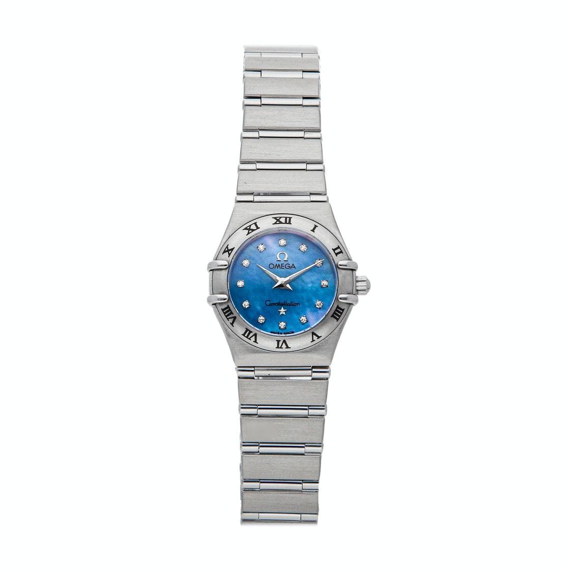 Pre-owned Omega Blue Mop Diamonds Stainless Steel Constellation 1562.85.00 Women's Wristwatch 22.5 Mm