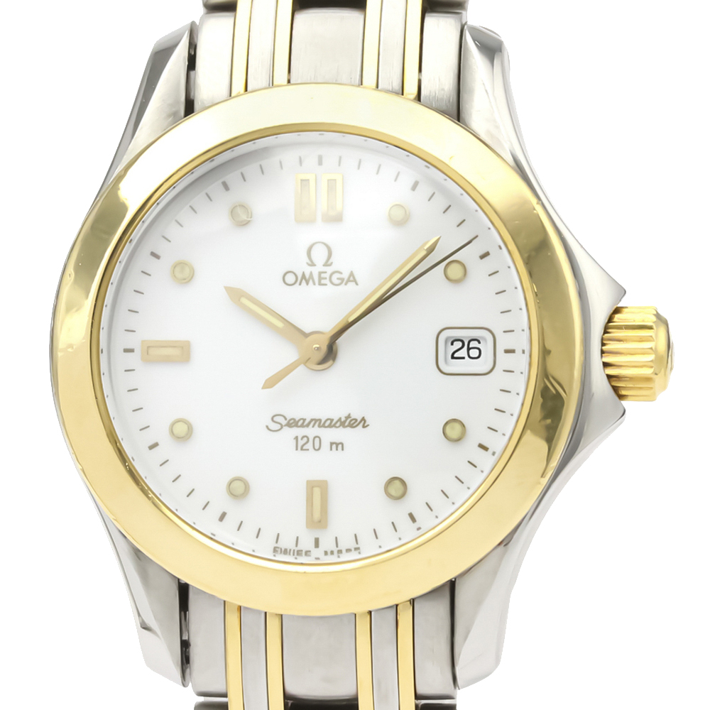 Pre-owned Omega White 18k Yellow Gold And Stainless Steel Seamaster Quartz Women's Wristwatch 26 Mm
