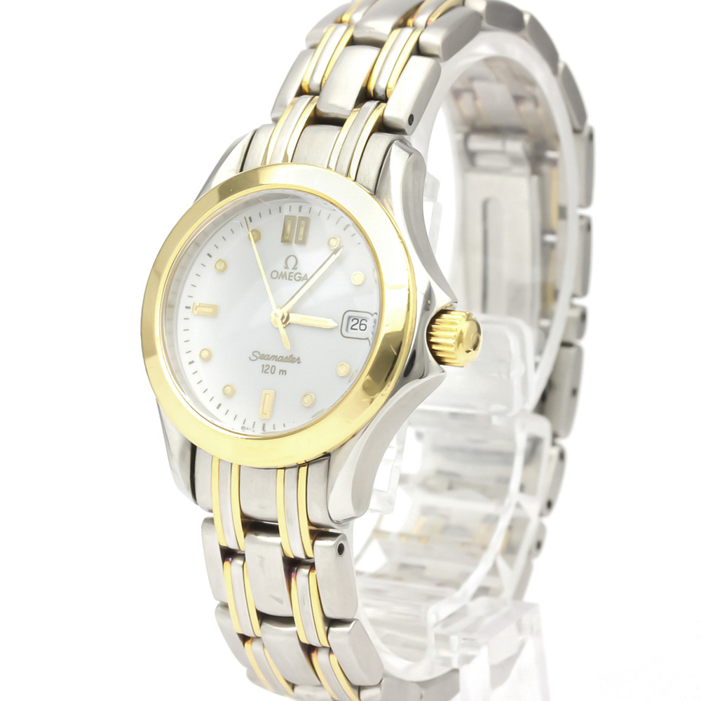 

Omega White 18K Yellow Gold And Stainless Steel Seamaster Quartz Women's Wristwatch 26 MM