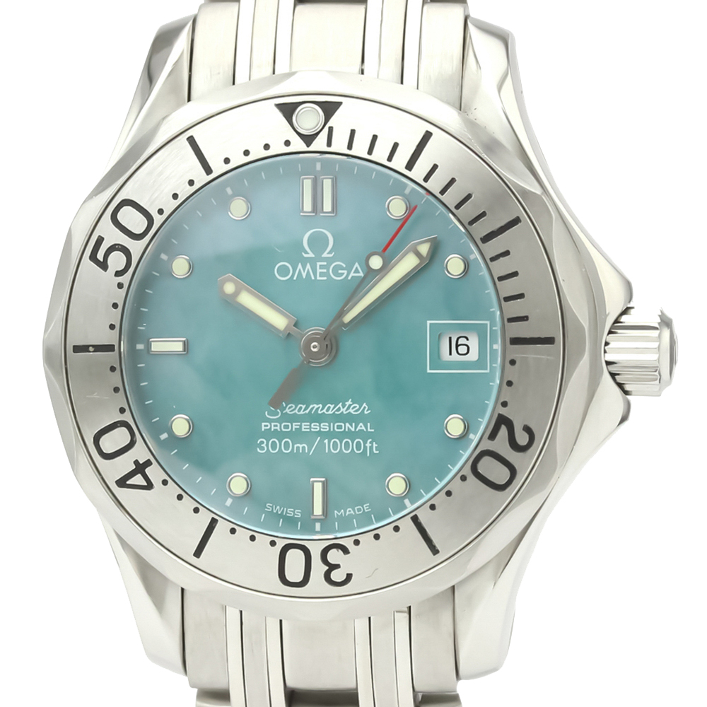 

Omega Blue MOP Stainless Steel Seamaster Quartz 2085.71 Women's Wristwatch 29 MM