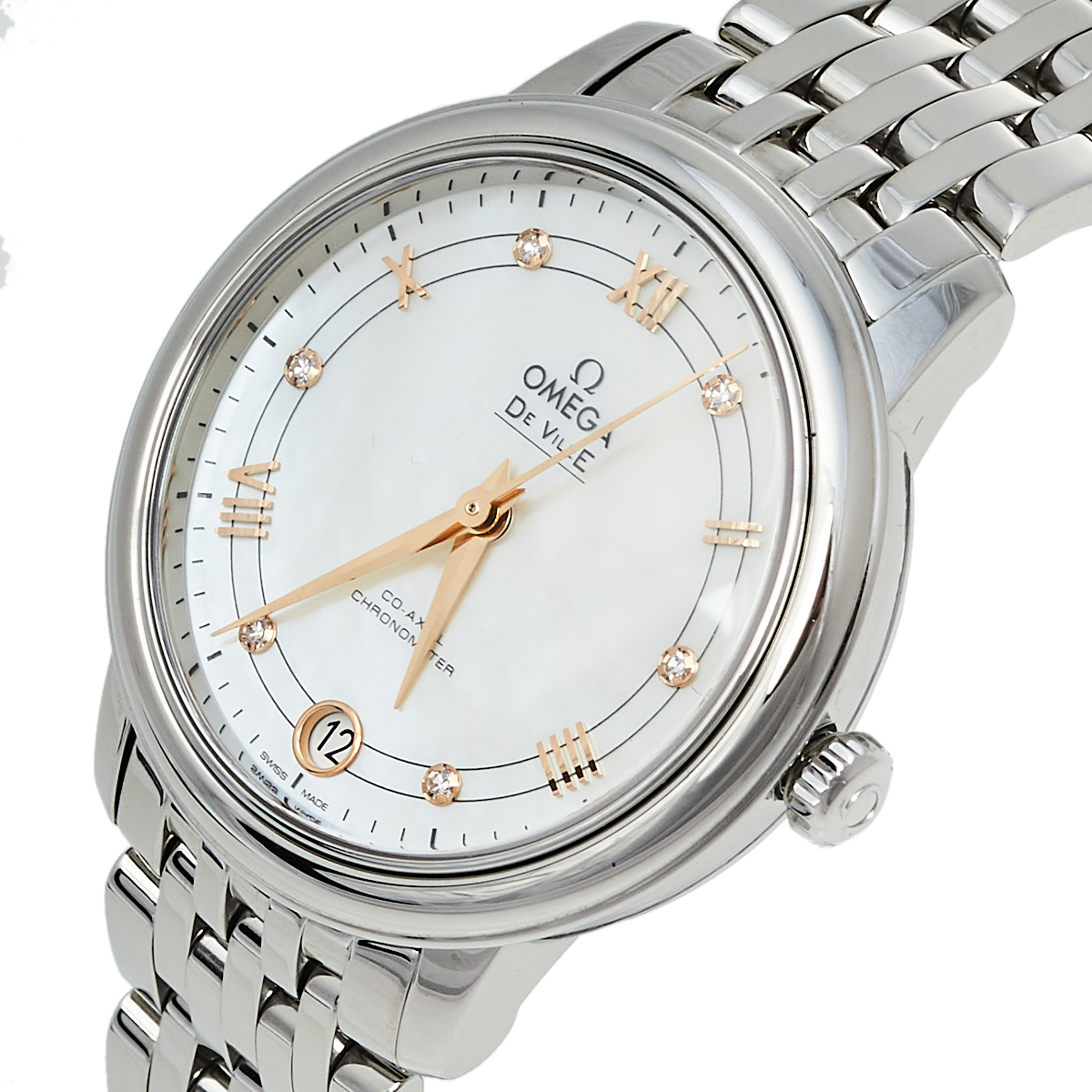 

Omega Mother of Pearl Stainless Steel Diamond De Ville Prestige Co-Axial, White