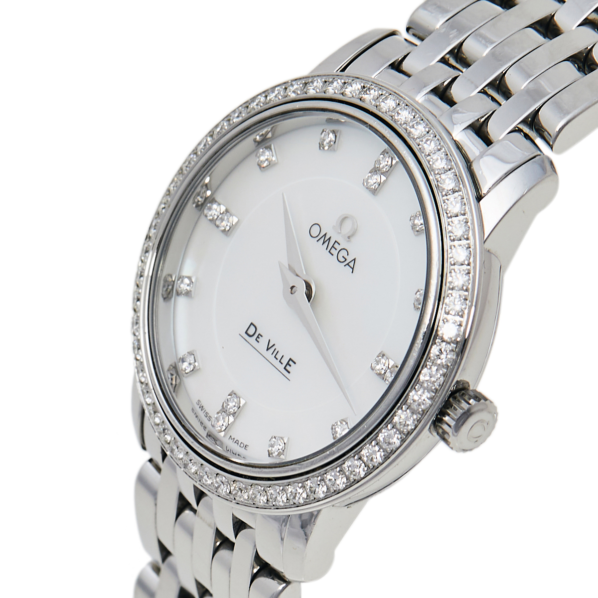 

Omega Mother of Pearl Stainless Steel Diamonds De Ville, White