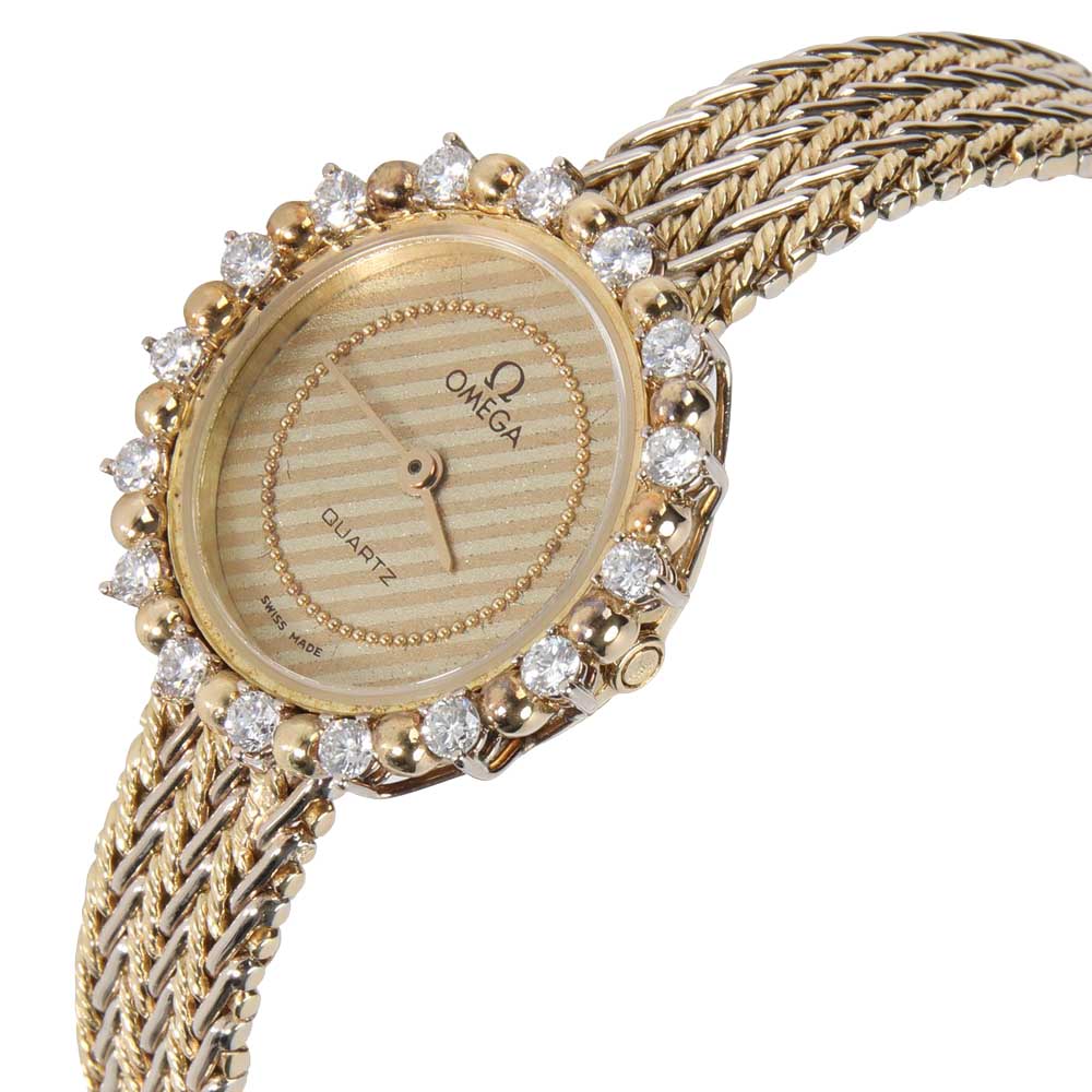 

Omega Champagne Diamonds 18K Yellow Gold Dress Women's Wristwatch 23 MM