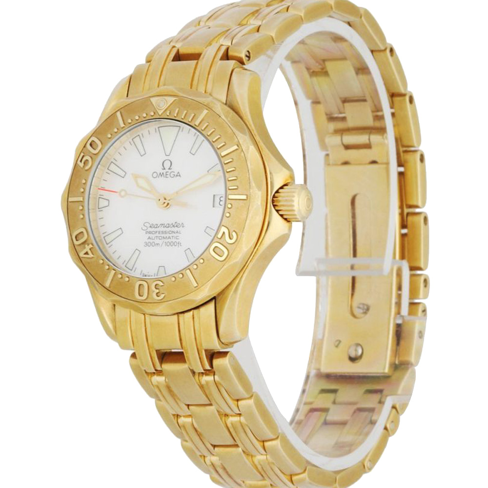 

Omega MOP 18K Yellow Gold Seamaster Women's Wristwatch 28 MM, White