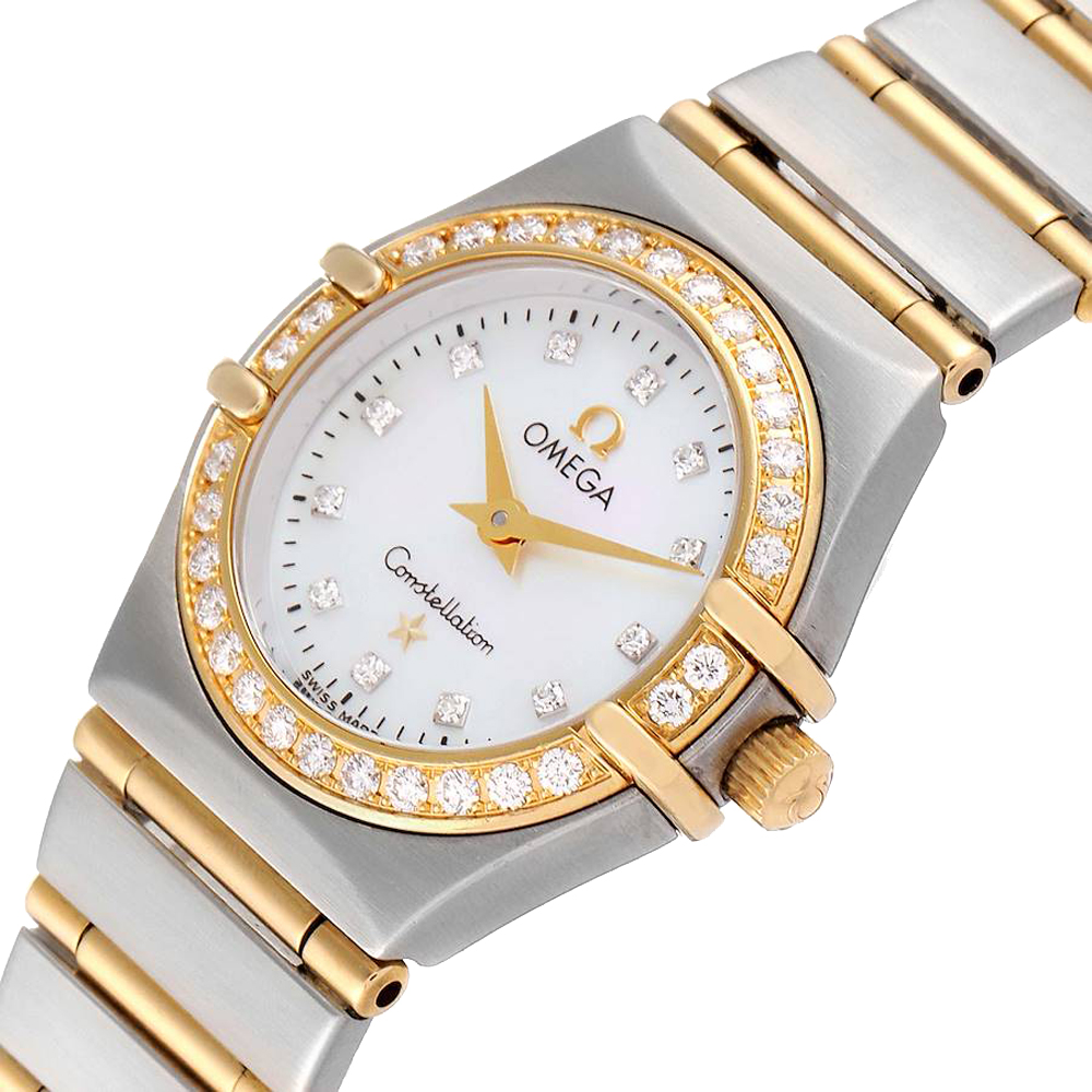 

Omega MOP Diamonds 18K Yellow Gold And Stainless Steel Constellation 1267.75.00 Women's Wristwatch 22.5 MM, Silver