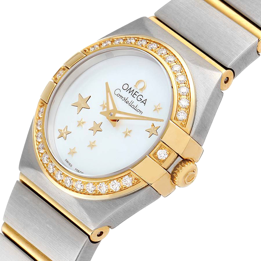 

Omega MOP Diamonds 18K Yellow Gold And Stainless Steel Constellation Star 123.25.24.60.05.001 Women's Wristwatch 24 MM, White