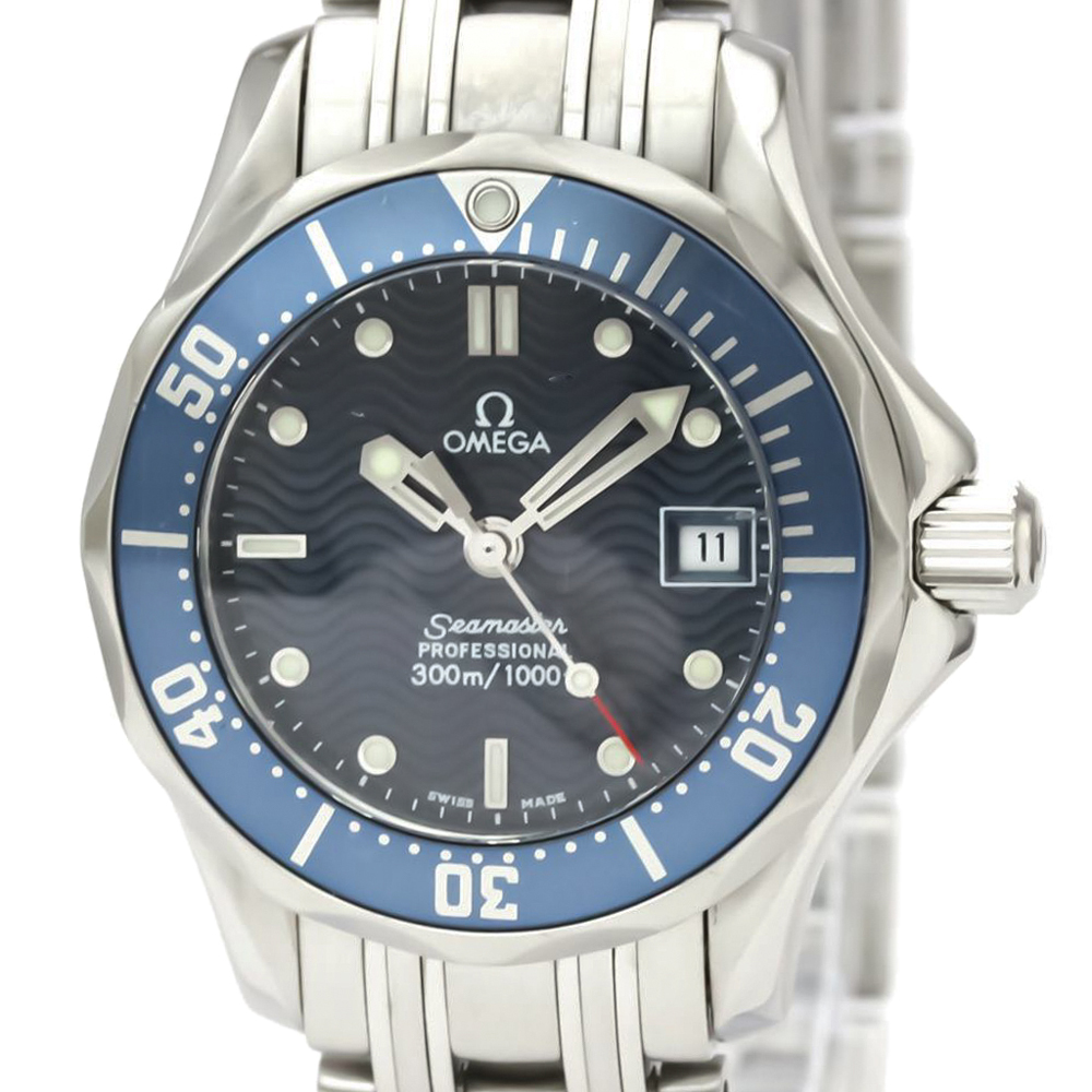 

Omega Blue Stainless Steel Seamaster Professional 300M 2583.80 Quartz Women's Wristwatch 29 MM