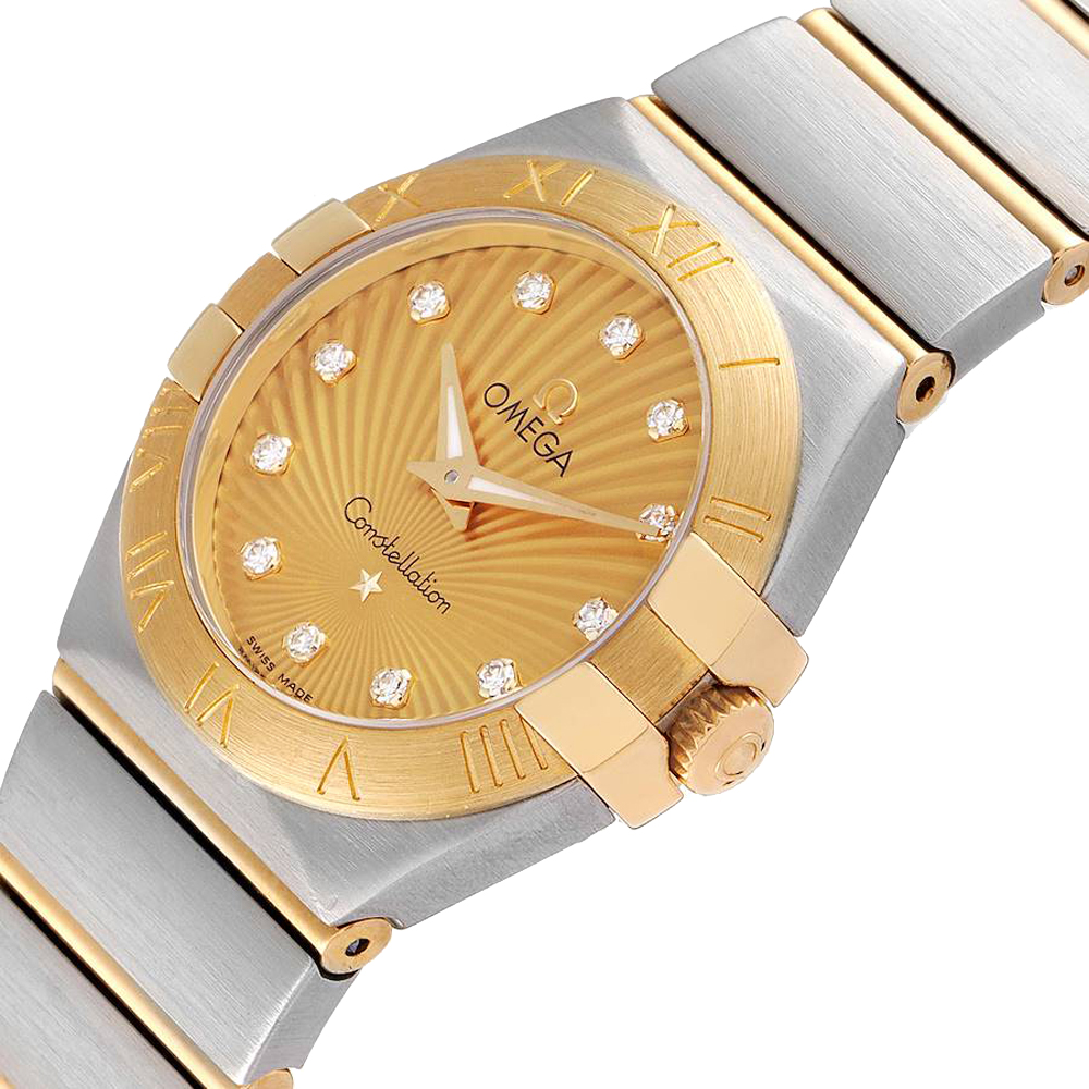 

Omega Champagne Diamonds 18k Yellow Gold And Stainless Steel Constellation 123.20.27.60.58.001 Women's Wristwatch 27 MM