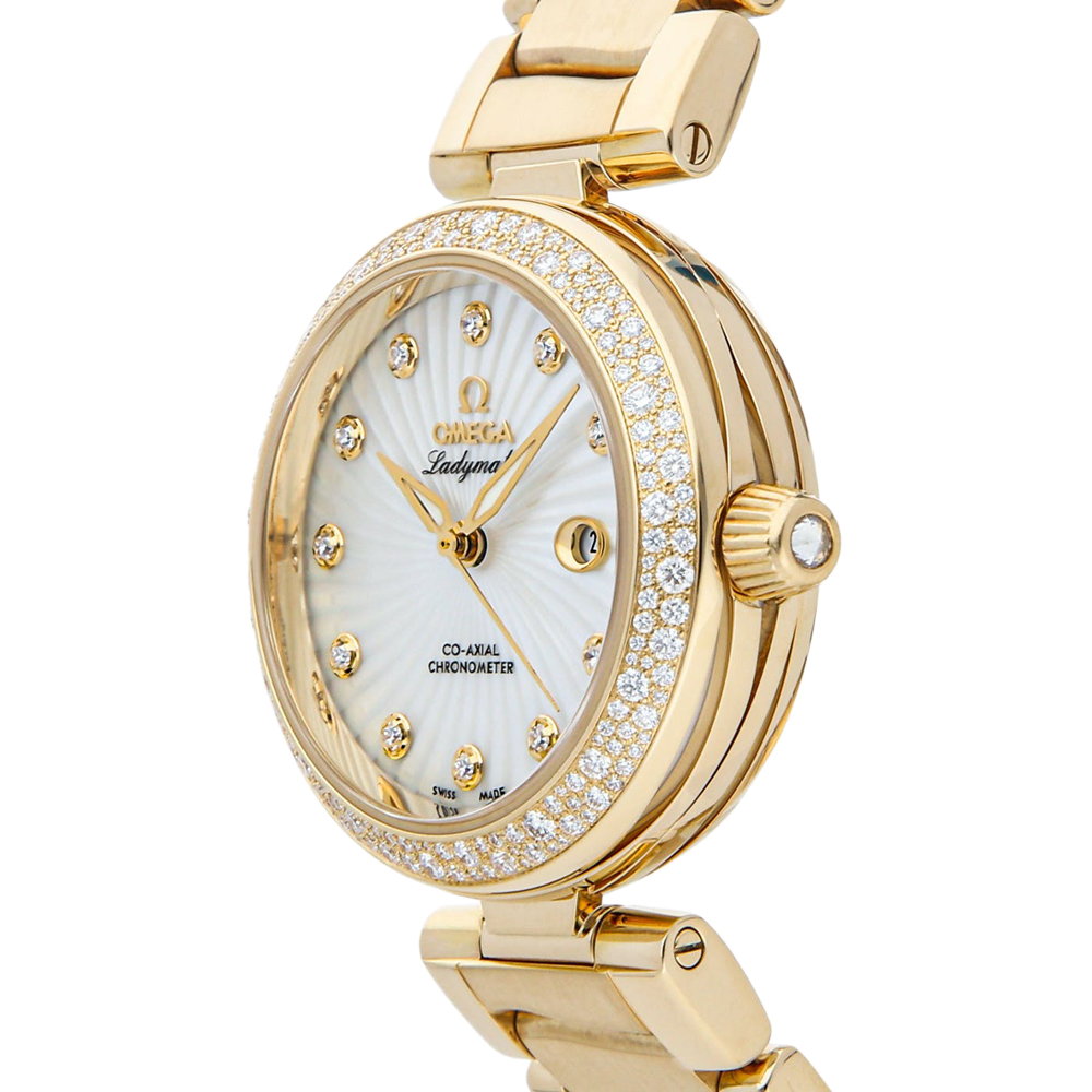 

Omega Silver Diamonds 18K Yellow Gold De Ville Ladymatic 425.65.34.20.55.002 Women's Wristwatch 34 MM