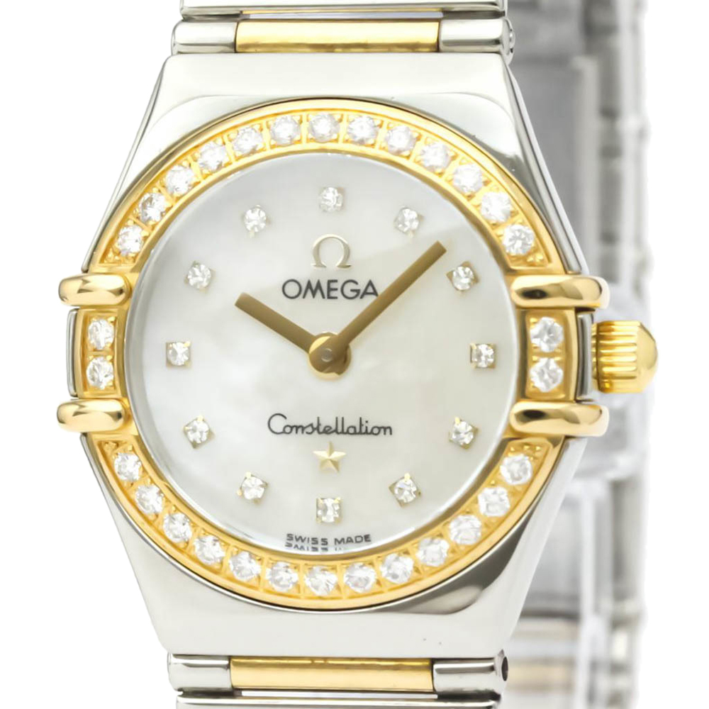 

Omega MOP Diamonds 18K Yellow Gold And Stainless Steel Constellation 1365.75.00 Women's Wristwatch 22.5 MM, White