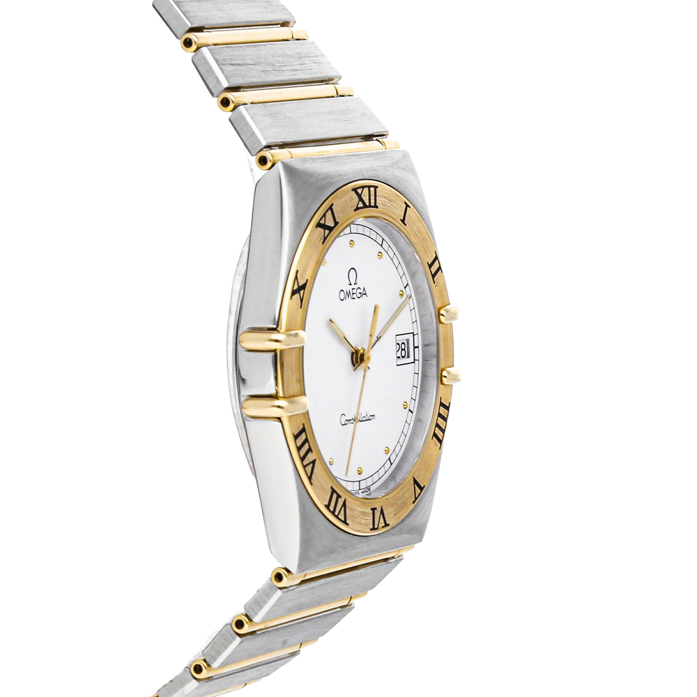 

Omega Silver 18K Yellow Gold And Stainless Steel Constellation Date 396.1080 Women's Wristwatch 32 MM