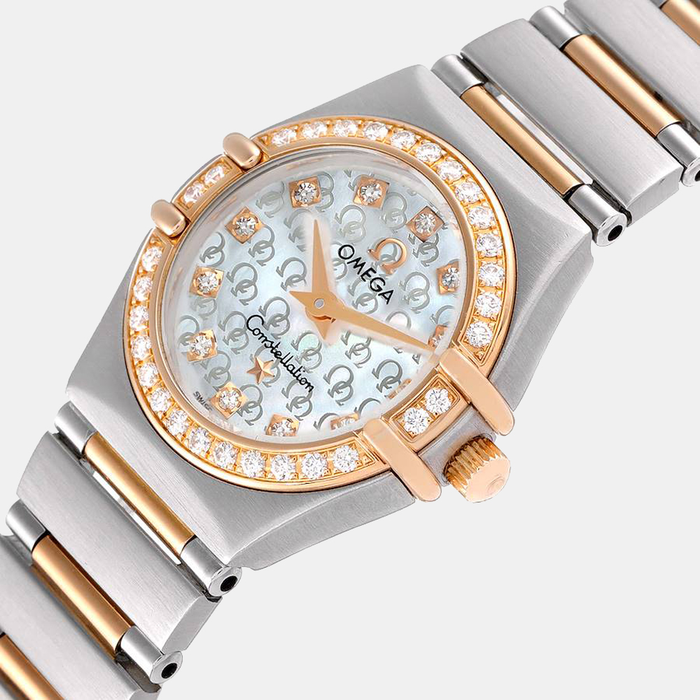 

Omega MOP Diamonds 18K Rose Gold And Stainless Steel Constellation My Choice Steel 360.75.00 Women's Wristwatch 22.5 MM, White