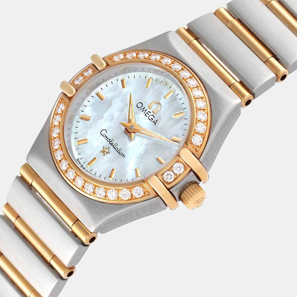 

Omega MOP Diamonds 18K Yellow Gold And Stainless Steel Constellation 1267.70.00 Women's Wristwatch 22.5 MM, White