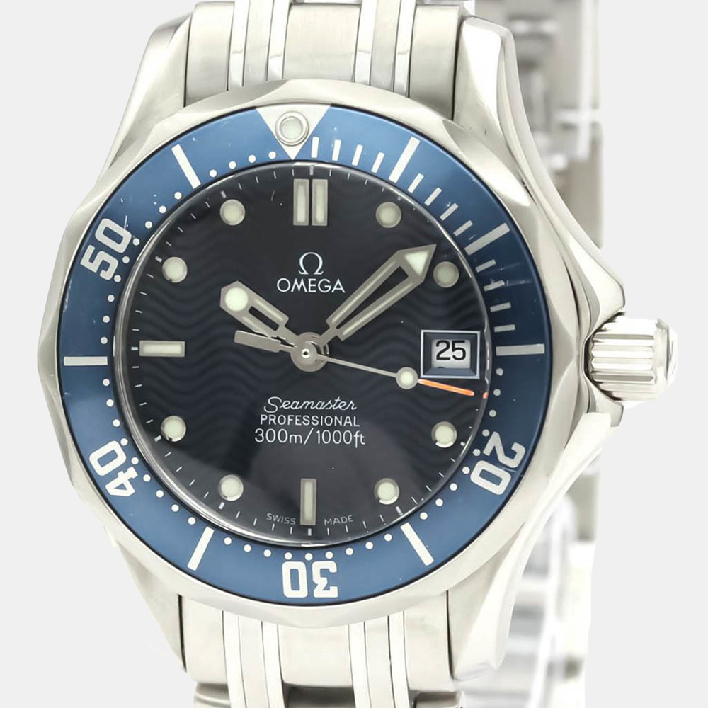 

Omega Blue Stainless Steel Seamaster Professional 300M 2583.80 Quartz Women's Wristwatch 29 MM