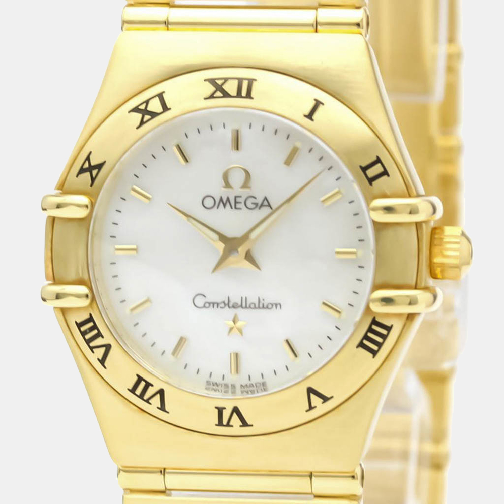 

Omega MOP 18K Yellow Gold Constellation Quartz 1162.70 Women's Wristwatch 22 MM, White