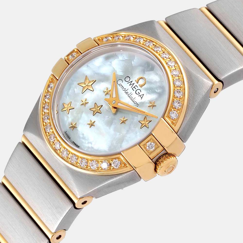 

Omega MOP Diamonds 18K Yellow Gold And Stainless Steel Constellation Star 123.25.24.60.05.001 Women's Wristwatch 24 mm, White