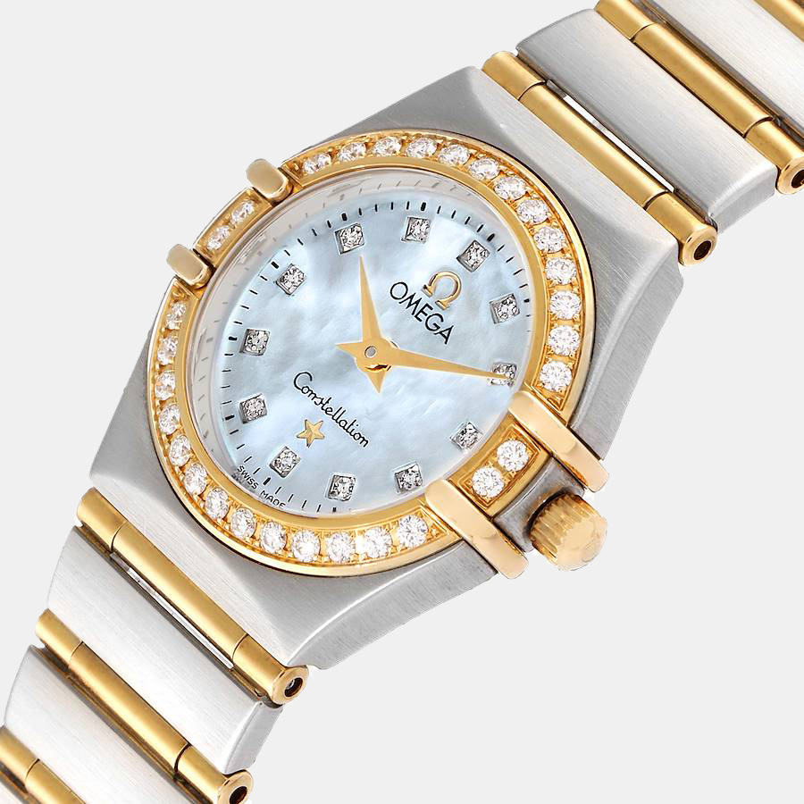 

Omega MOP Diamonds 18K Yellow Gold And Stainless Steel Constellation 95 1267.75.00 Women's Wristwatch 22.5 MM, White