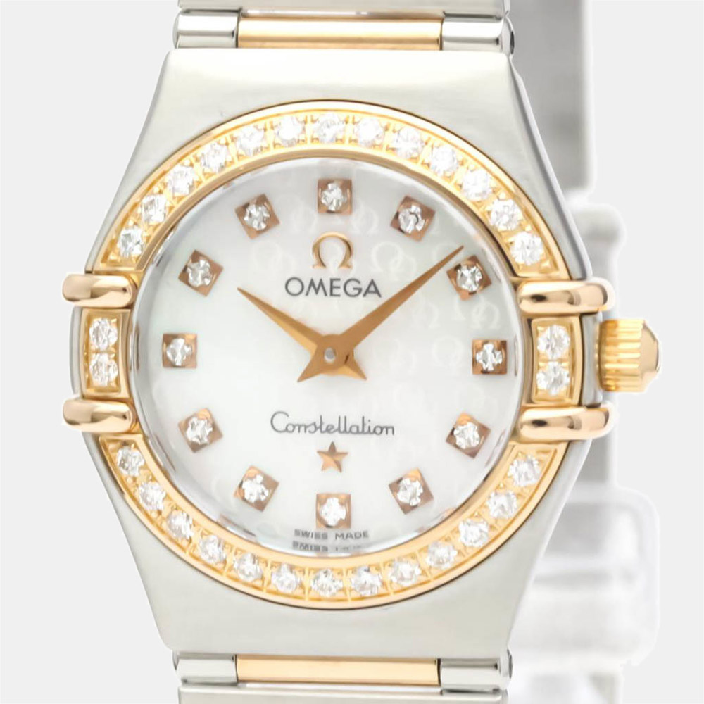 

Omega MOP Diamonds 18K Rose Gold And Stainless Steel Constellation 1360.75 Women's Wristwatch 22 MM, White