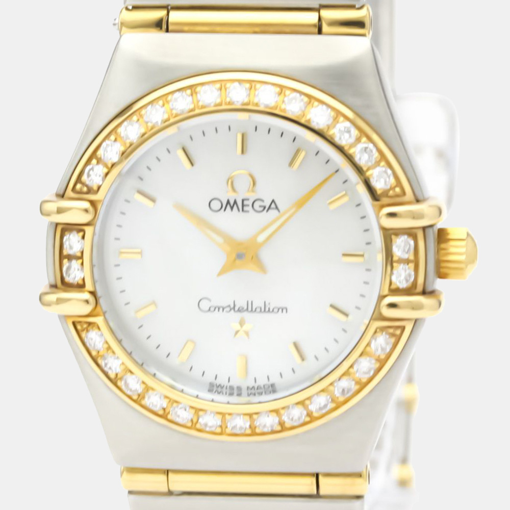 

Omega MOP Diamonds 18K Yellow Gold And Stainless Steel Constellation 1267.70 Quartz Women's Wristwatch 22 MM, White