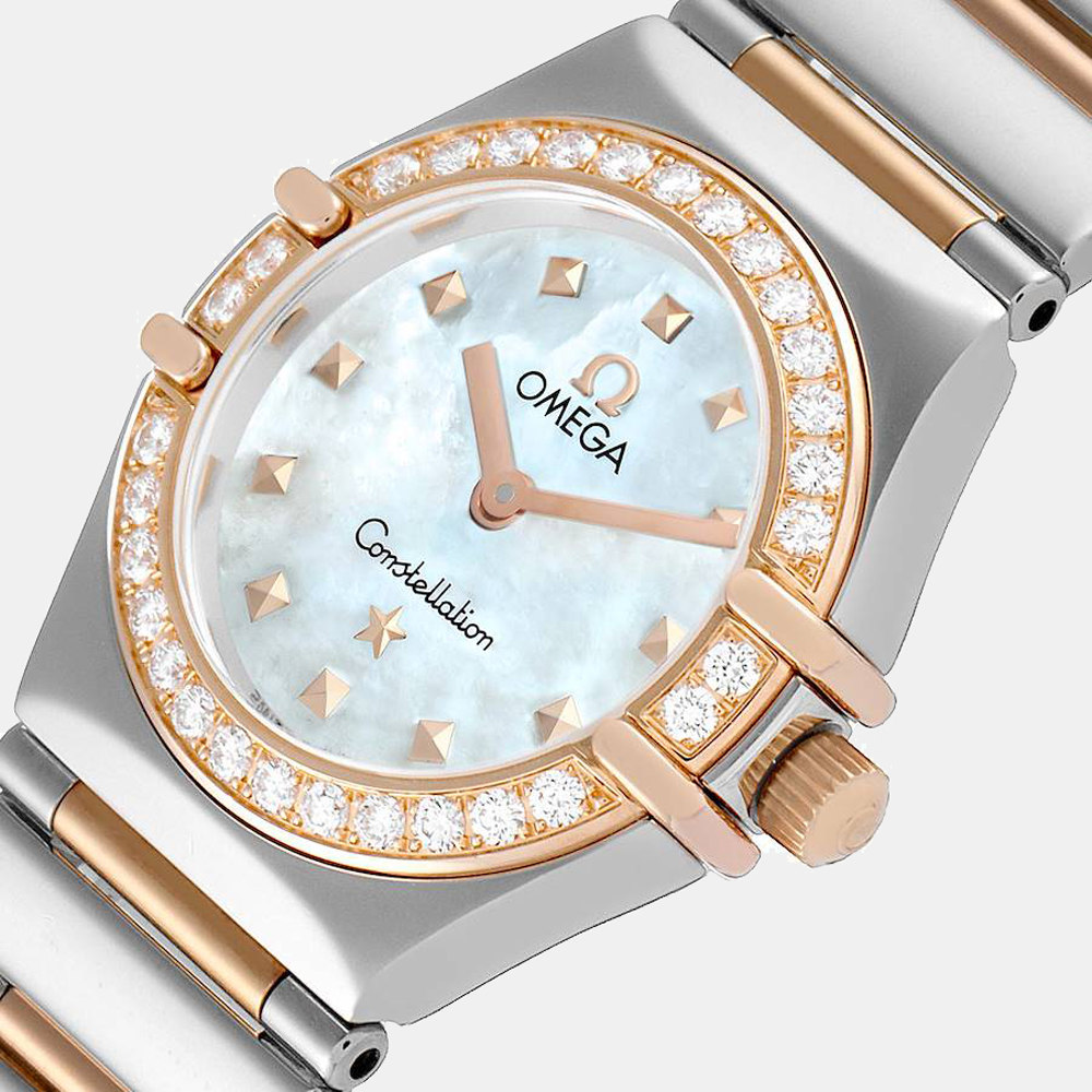 

Omega MOP Diamonds 18k Rose Gold And Stainless Steel Constellation My Choice 1368.71.00 Women's Wristwatch 22.5 mm, Silver
