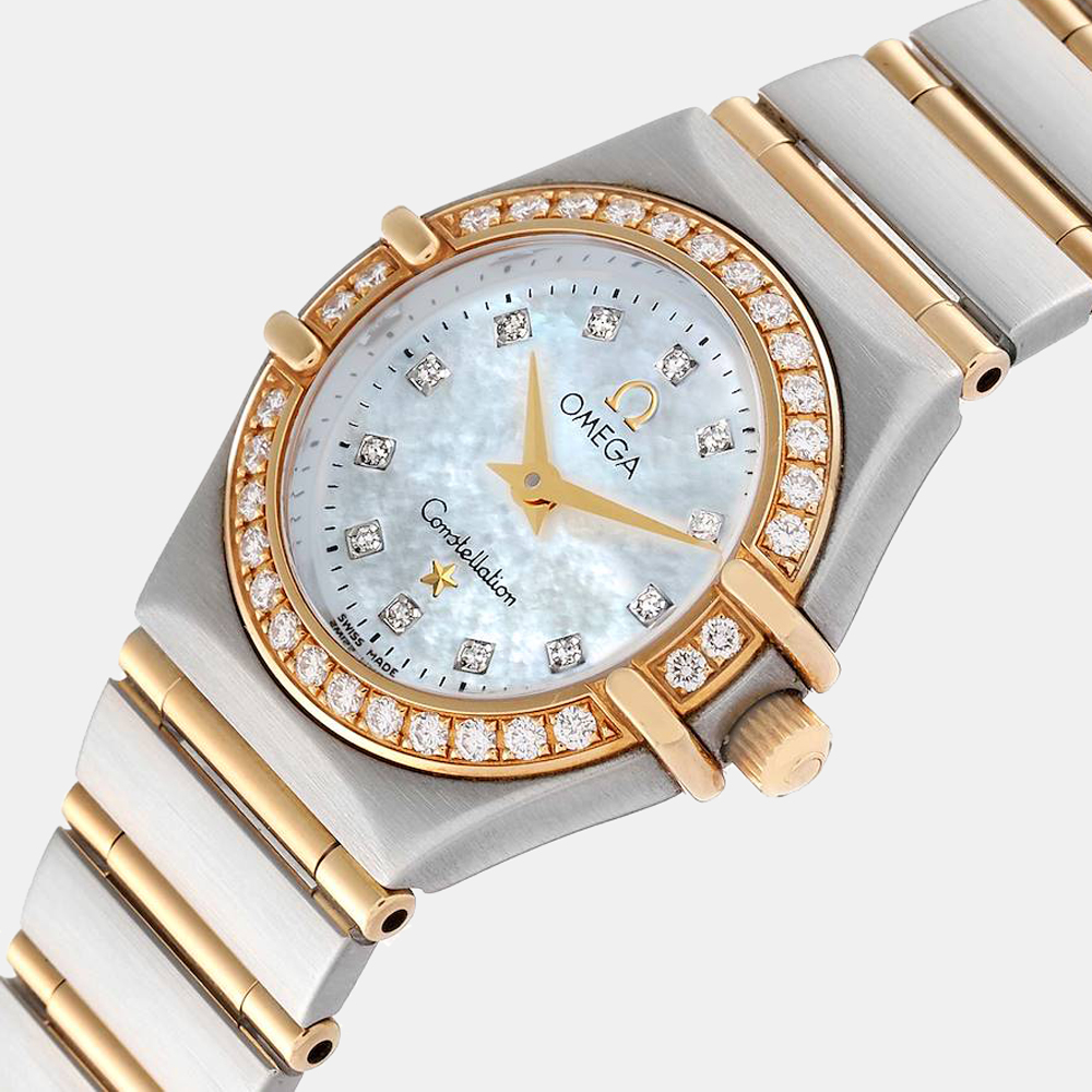 

Omega MOP Diamonds 18K Yellow Gold And Stainless Steel Constellation 95 1267.75.00 Women's Wristwatch 22.5 mm, White