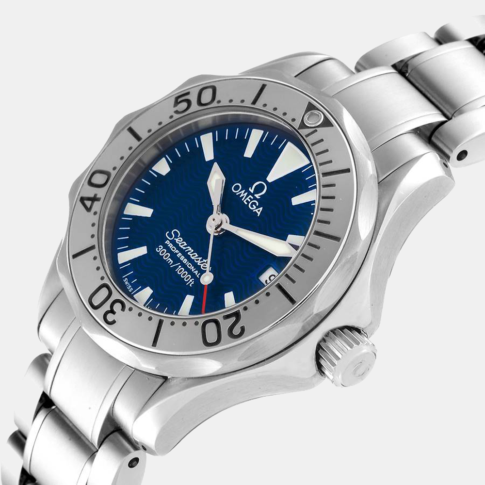 

Omega Blue Stainless Steel Seamaster Diver 300M Quartz 2285.80.00 Women's Wristwatch 28 mm